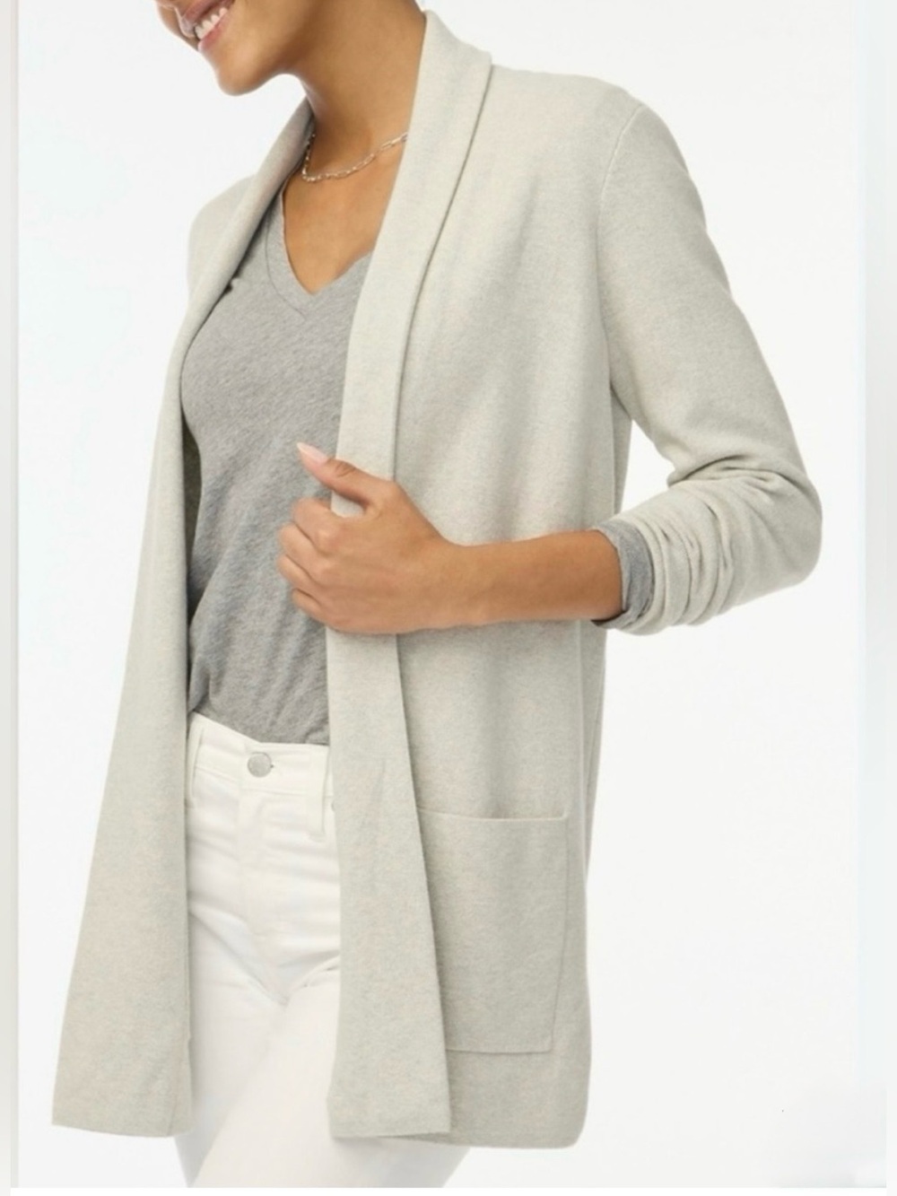 J. Crew Factory Dove Gray Chelsea Sweater Blazer Open-Front Preppy Career SZ SP